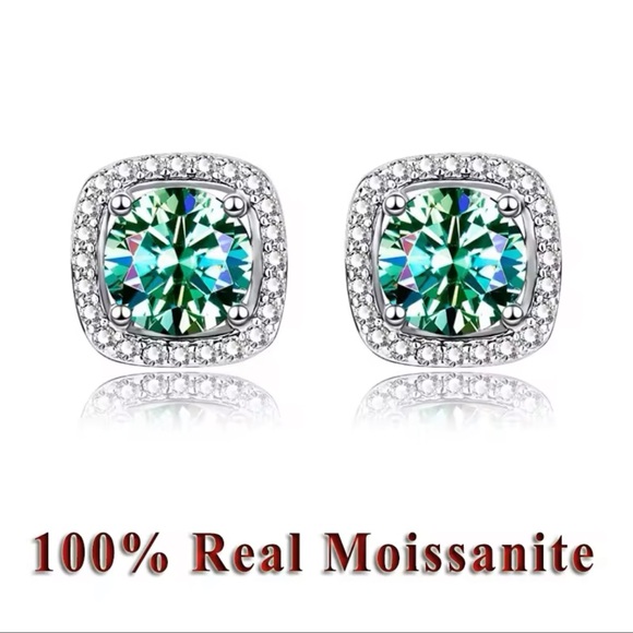 Authentic 1CT Moissanite Blue Green Stud earrings GRA Certified - Picture 6 of 6